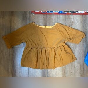 Anthropologie Maeve Maria Corduroy Babydoll Peplum Top S Mustard
